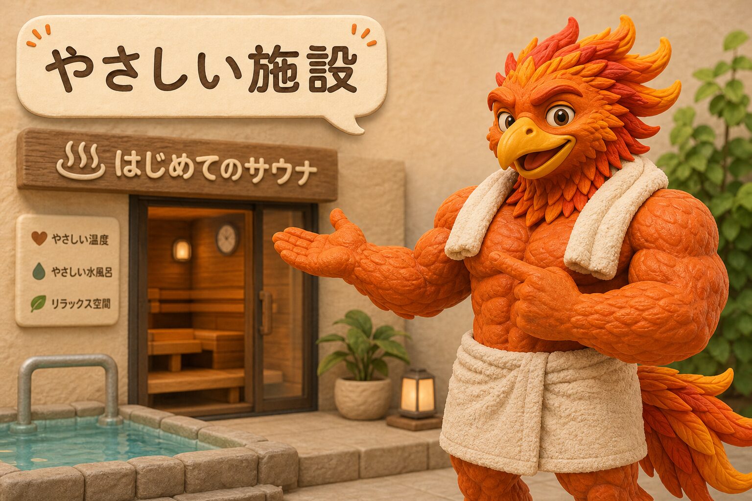 初心者にやさしい水風呂がある施設|ひなたんイラスト